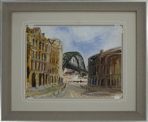 Oil painting with a two coloured staggered mount with v groove